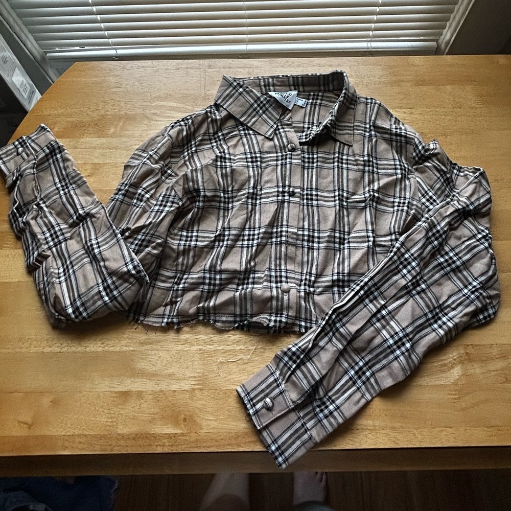 US 0 Princess Polly plaid crop long sleeve